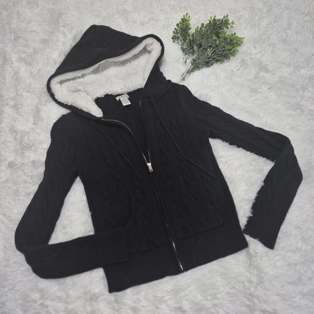 Rue21 Black Cardigan Zip-Up Stretch Hoodie Sweater